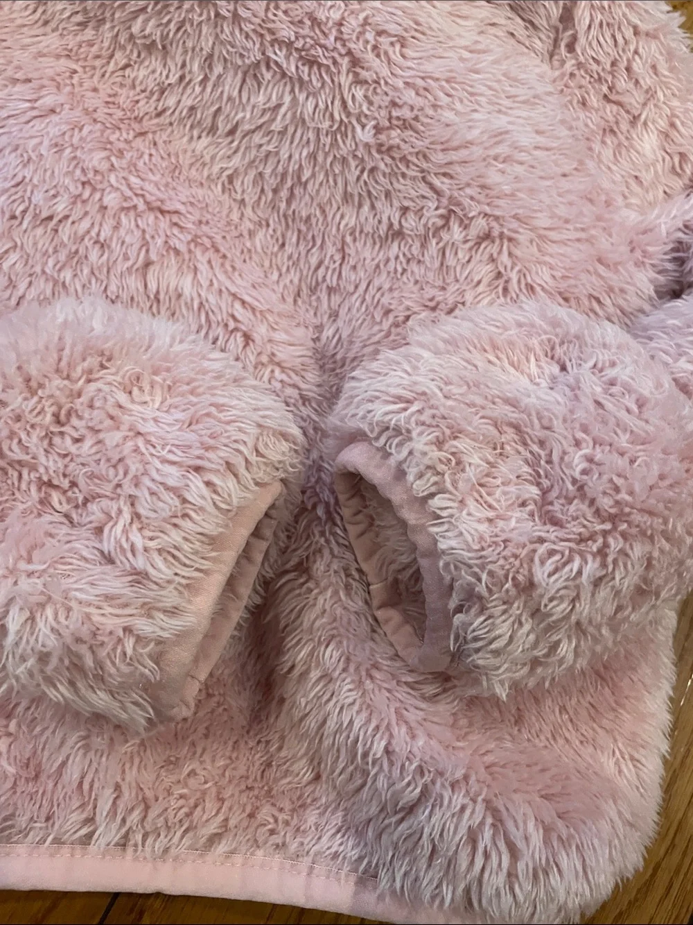 The North Face Light Pink Fuzzy Hooded Jacket with Ear Details - very good cond